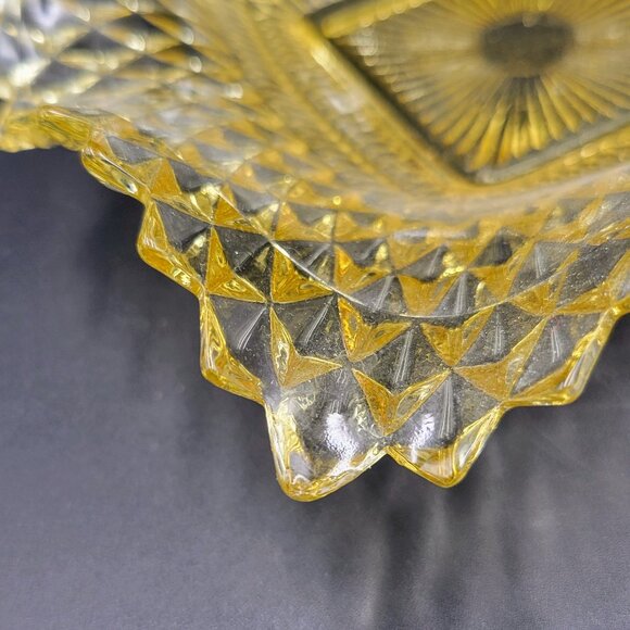 Serving Dishes Round Footed Square Clear Gold Yellow Glass Kitchen Candy Server - Picture 11 of 13